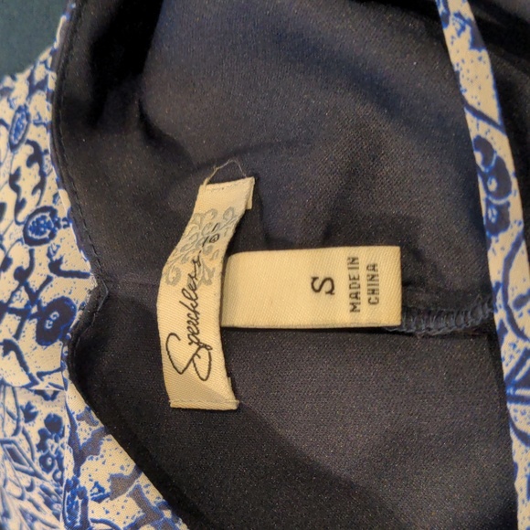 Navy & white print tunic, size S, fully lined, polyester - Picture 3 of 4